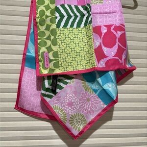 Coach Pink & Green Floral Patchwork Silk Scarf